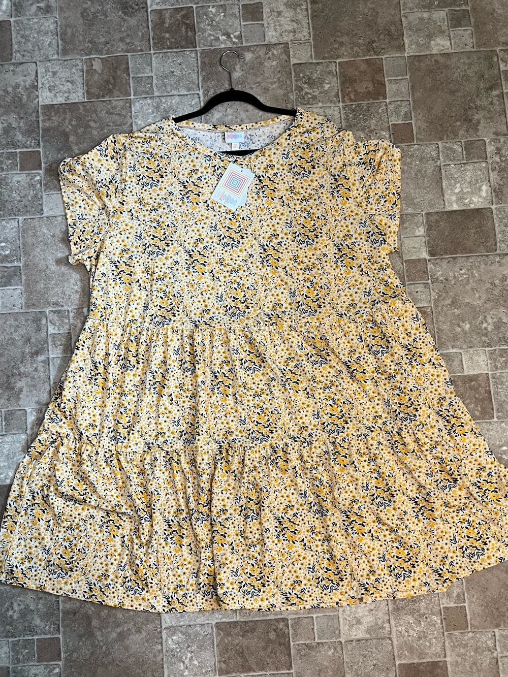 NWT 3X LuLaRoe Ariel Yellow Floral Tiered Dress